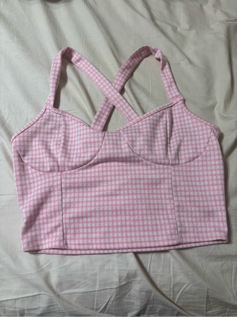 Caution To The Wind Pink Gingham Bustier Top